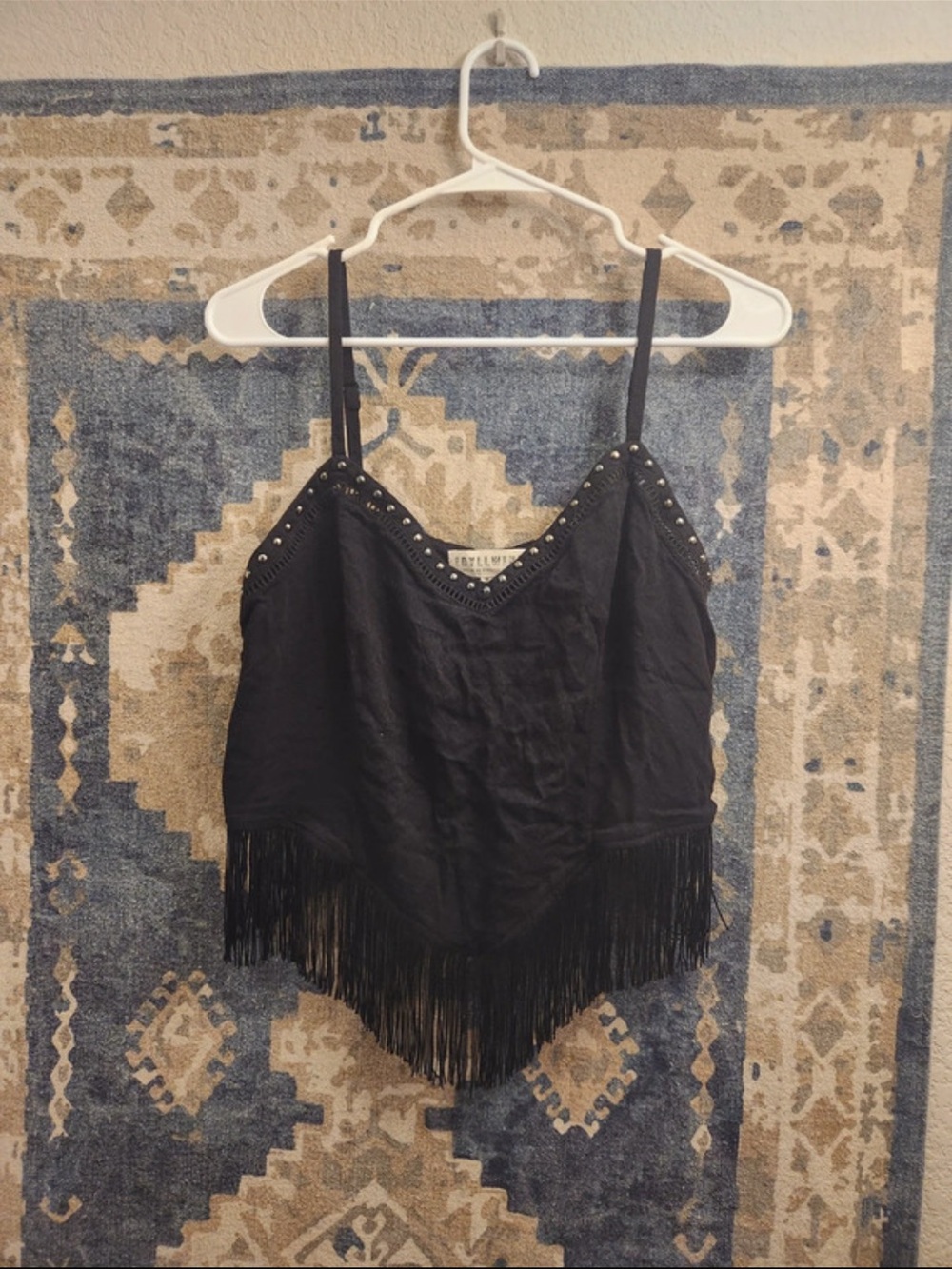 $45 IDYLLWIND WOMEN'S CLEMMONS FRINGE TANK in black M - Picture 6 of 8